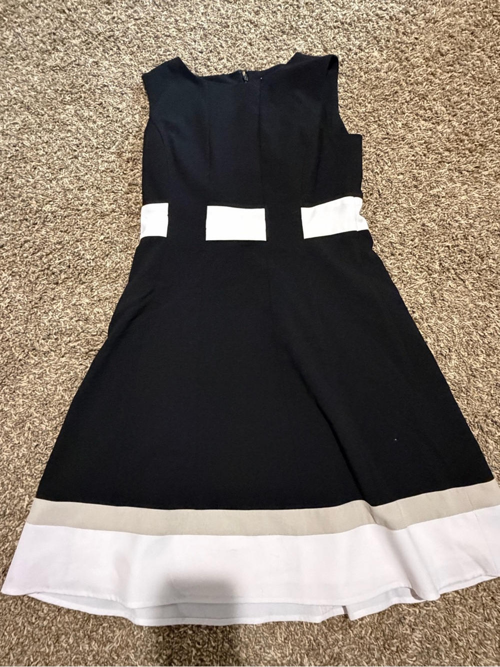 Calvin Klein Black Midi Dress with White and Cream Bands